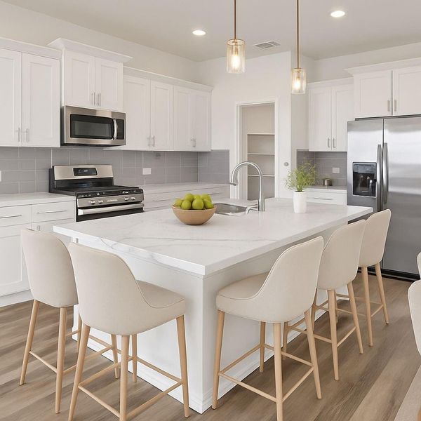 Stunning modern kitchen with island, stainless steel appliances, and lots of cabinet space—perfect for cooking and entertaining.