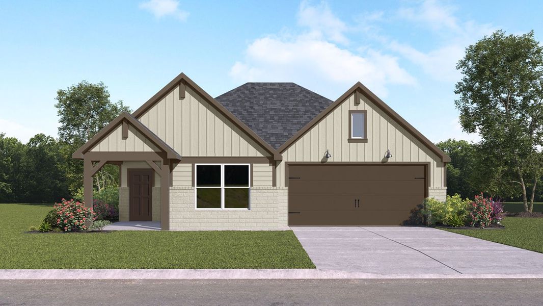 Front exterior of a new home in Mesa Ridge, Temple, TX, highlighting curb appeal (Image 1).