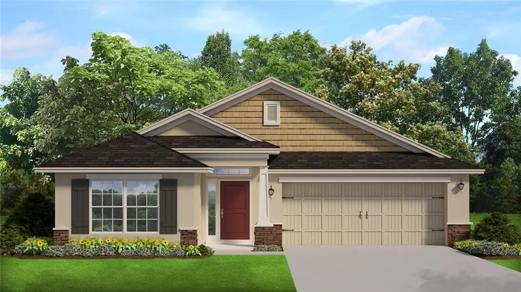 Front exterior of a new home in Ocala Crossings South, Ocala, FL, highlighting curb appeal (Image 1). Front exterior of a new home in Ocala Crossings South, Ocala, FL, highlighting curb appeal (Image 1).