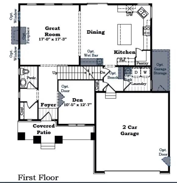 2D floor plan layout for the The Hartland by Norfolk Homes in Coronado Estates, Jackson, MI (Image 3).