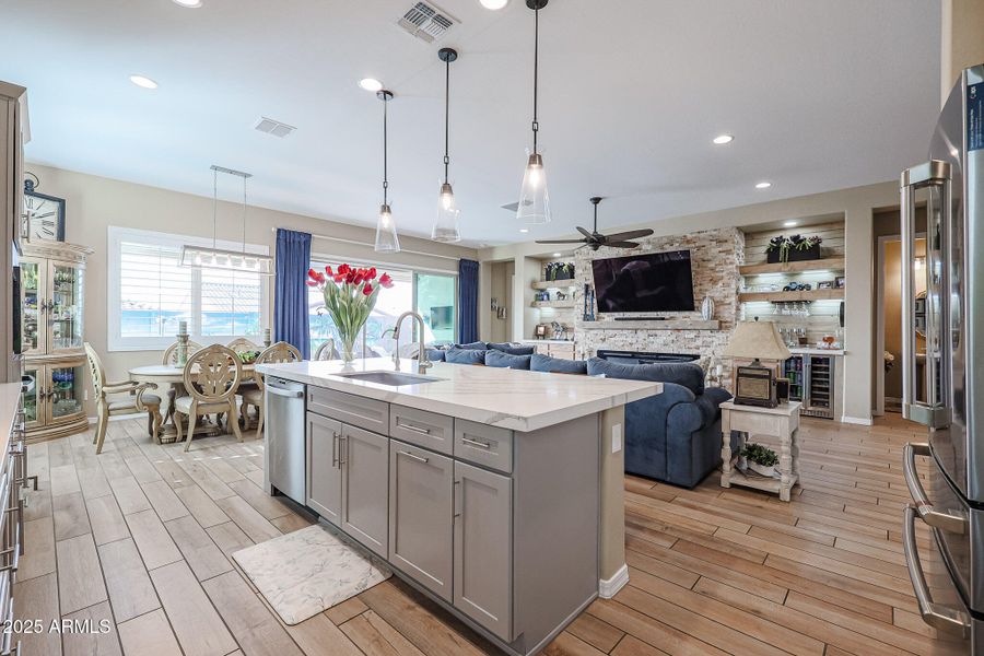 Kitchen Island w/ Pendant Lights