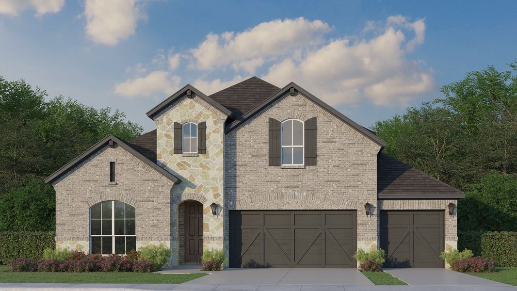 Plan 1533 Elevation A with Stone & 3 Car Garage Plan 1533 Elevation A with Stone & 3 Car Garage