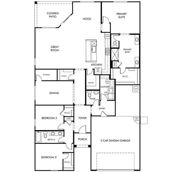 2D floor plan layout of this home in Arbor at Madera Highlands II, Sahuarita, AZ (Image 2).
