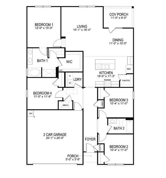 2D floor plan layout of this home in Sheffield Highlands, Dallas, GA (Image 2).