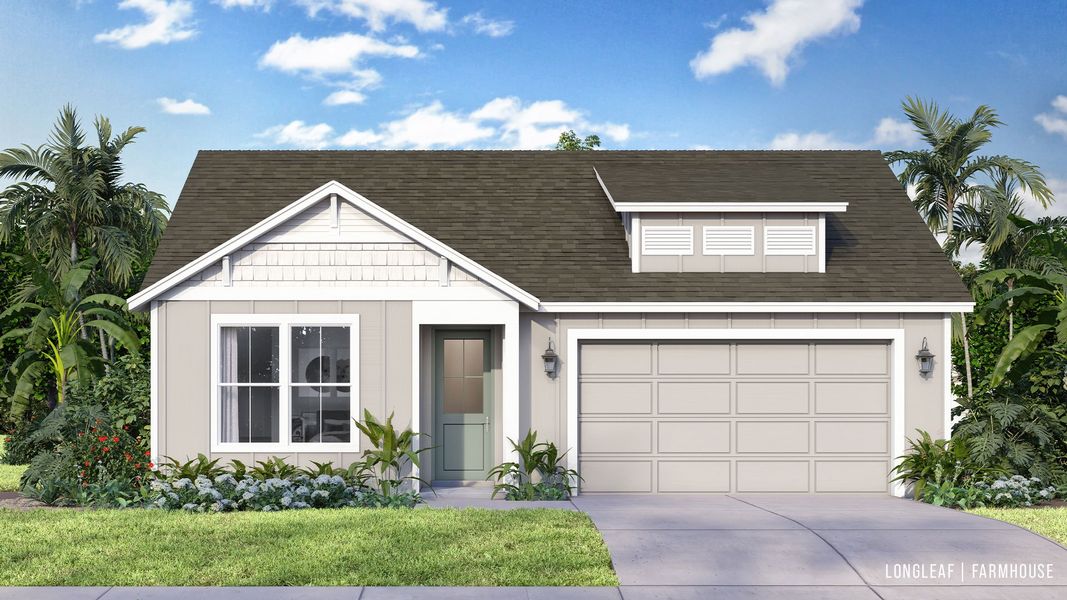 Representative exterior photo of a completed home built from the Longleaf by DRB Homes in Ardisia Park, New Smyrna Beach, FL (Image 20).