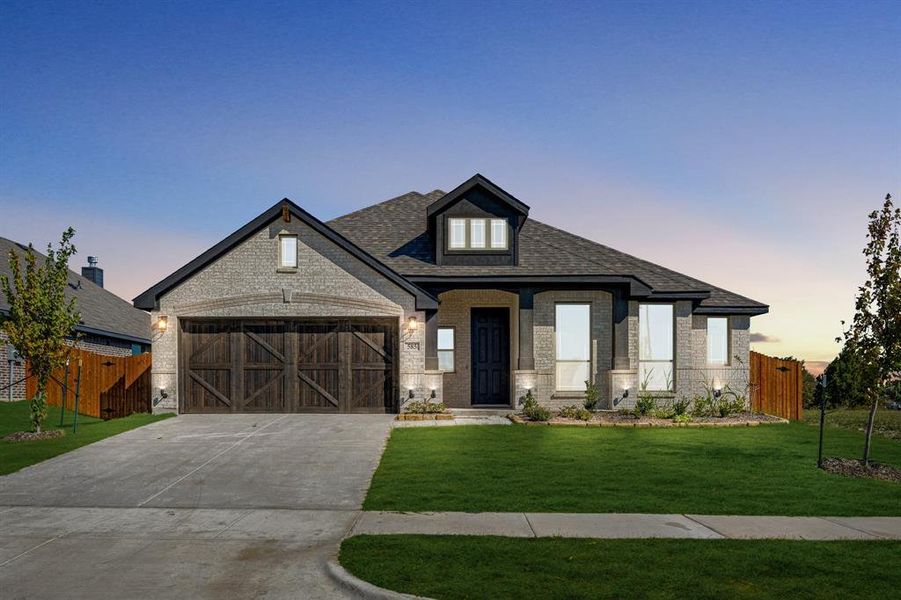 Front exterior of a new home in The Retreat at North Grove 60, Waxahachie, TX, highlighting curb appeal (Image 1). Front exterior of a new home in The Retreat at North Grove 60, Waxahachie, TX, highlighting curb appeal (Image 1).