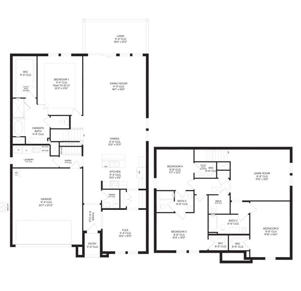 2D floor plan layout for the Portland by D.R. Horton in Archers Mill, Ormond Beach, FL (Image 3). 2D floor plan layout for the Portland by D.R. Horton in Archers Mill, Ormond Beach, FL (Image 3).