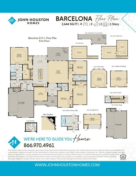 2D floor plan layout for the Barcelona by John Houston Homes in Waterfall Ranch - 1 Acre Lots, Waxahachie, TX (Image 3).