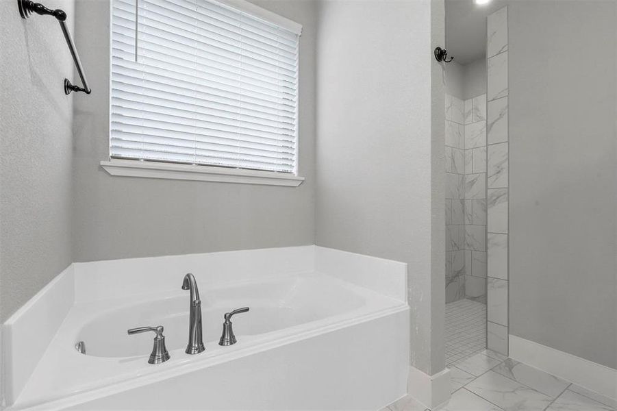 Bathroom with shower with separate bathtub