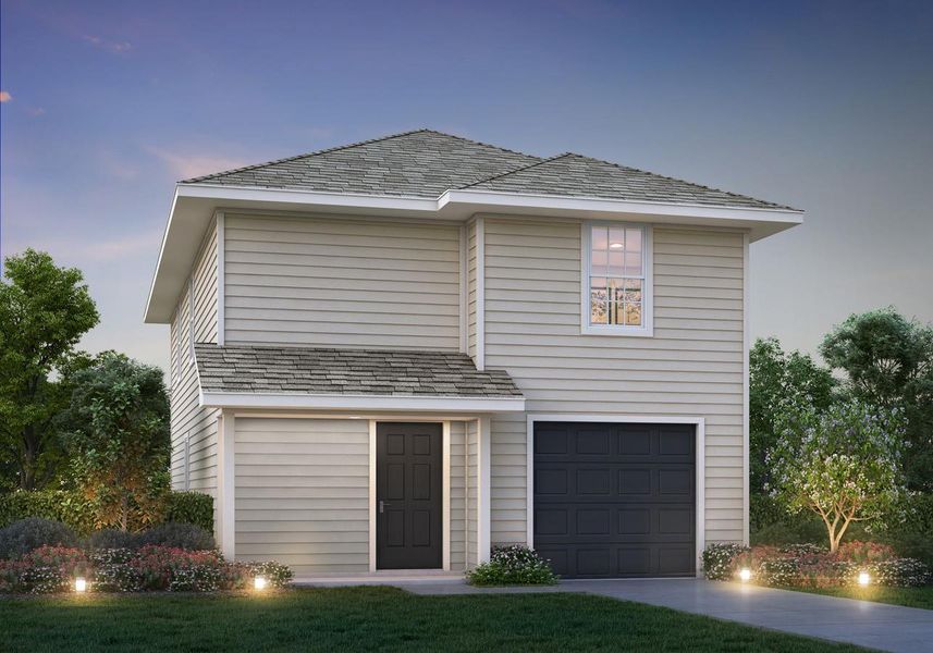 Front exterior of a new home in Townsend Reserve, Splendora, TX, highlighting curb appeal (Image 2). Front exterior of a new home in Townsend Reserve, Splendora, TX, highlighting curb appeal (Image 2).