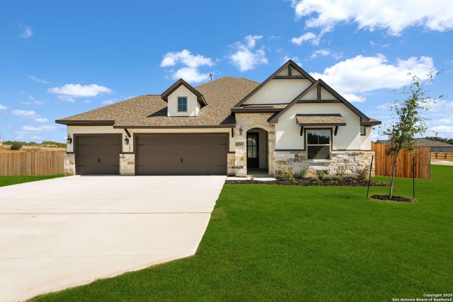 Front exterior of a new home in , Castroville, TX, highlighting curb appeal (Image 1).