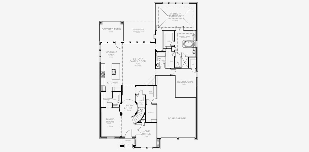 2D floor plan layout for the 3650W by Perry Homes in Ramble 60', Celina, TX (Image 3).