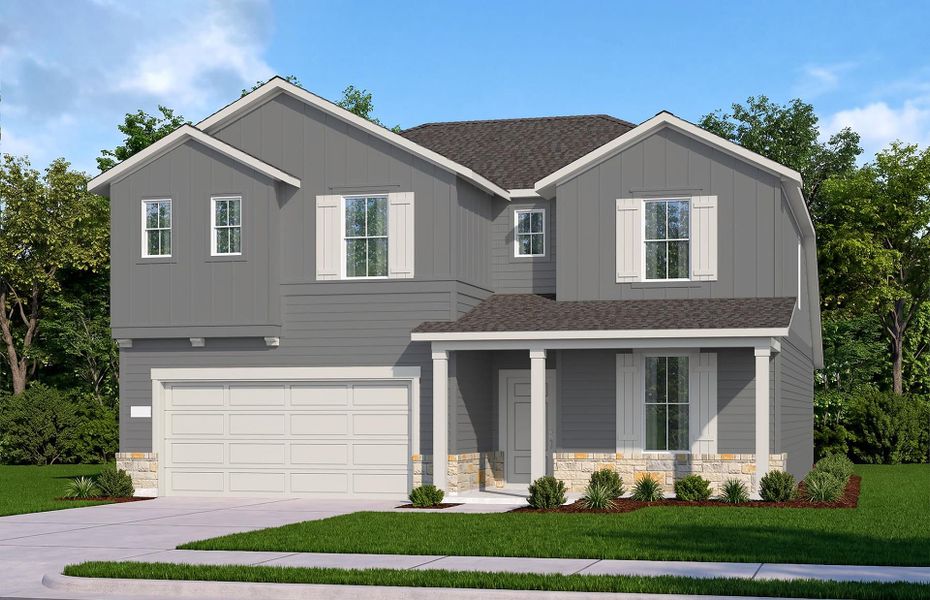 Representative exterior photo of a completed home built from the Sweetwater by Pulte Homes in Saddleback at Santa Rita Ranch, Liberty Hill, TX (Image 17).