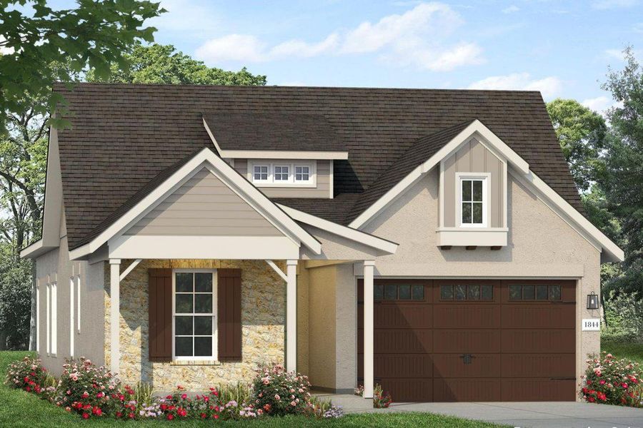 Front exterior of a new home in Cross Creek, Cedar Park, TX, highlighting curb appeal (Image 1). Front exterior of a new home in Cross Creek, Cedar Park, TX, highlighting curb appeal (Image 1).