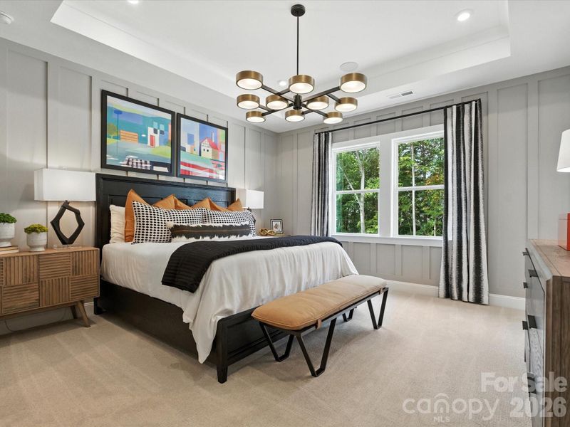 Primary Suite with Tray Ceiling. *Model Photos | Actual Finishes, Structural Selections, and Orientation May Vary.