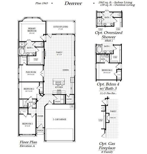 2D floor plan layout for the Denver by Chesmar Homes in Summer Crest, Fort Worth, TX (Image 3).