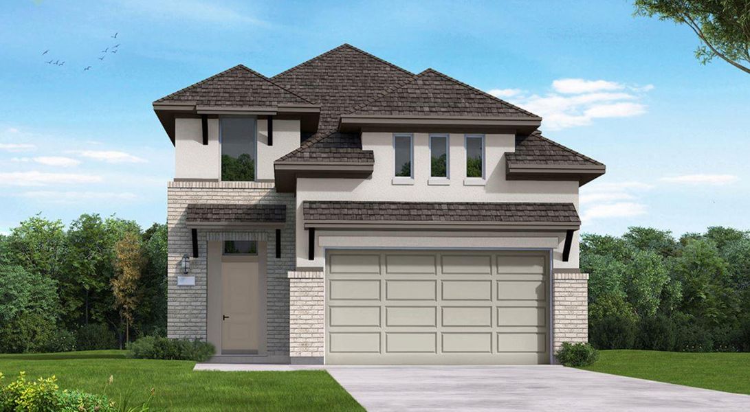 Front exterior of a new home in Candela, Richmond, TX, highlighting curb appeal (Image 1). Front exterior of a new home in Candela, Richmond, TX, highlighting curb appeal (Image 1).