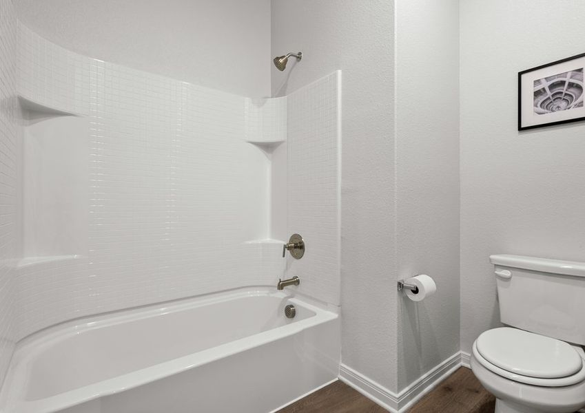 The secondary bathroom has a shower tub combo. The secondary bathroom has a shower tub combo.
