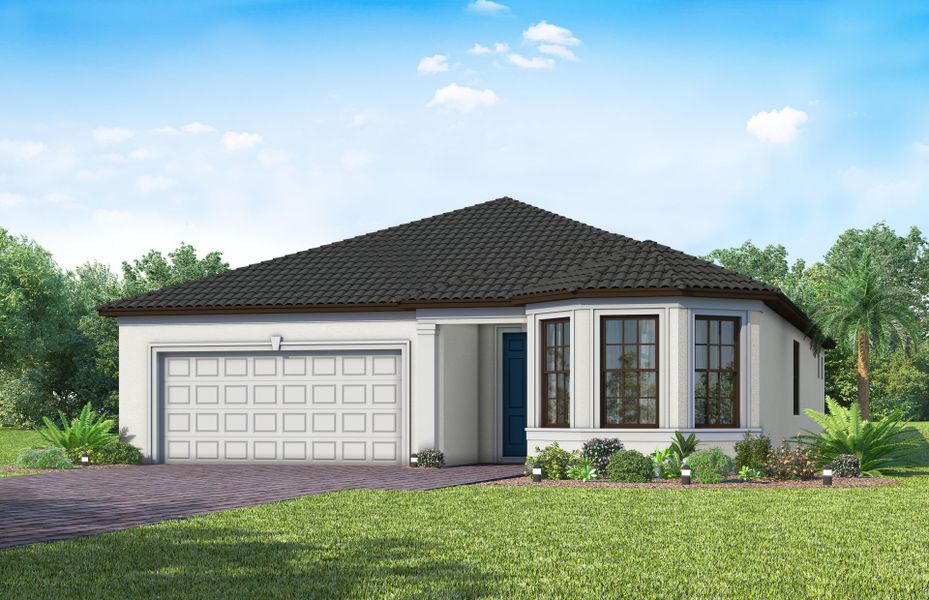 Representative exterior photo of a completed home built from the Prestige by Del Webb in Del Webb Naples, Ave Maria, FL (Image 1). Representative exterior photo of a completed home built from the Prestige by Del Webb in Del Webb Naples, Ave Maria, FL (Image 1).