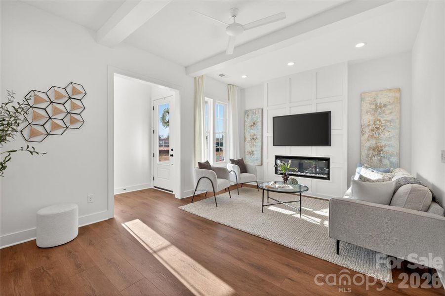 Family Room with Wide Plank Flooring
