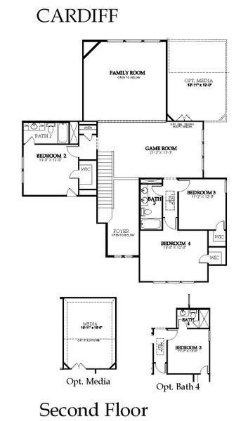 2D floor plan layout for the Cardiff by Windsor Homes in Estates at Rockhill, Frisco, TX (Image 4). 2D floor plan layout for the Cardiff by Windsor Homes in Estates at Rockhill, Frisco, TX (Image 4).