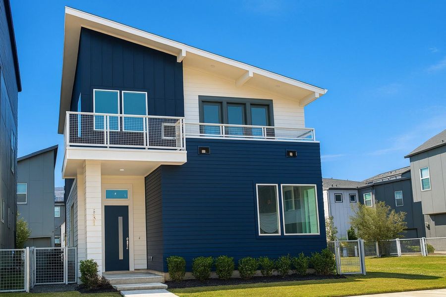 Modern Entry with East Facing Balcony from Primary Modern Entry with East Facing Balcony from Primary