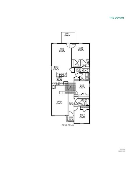 2D floor plan layout for the DEVON by D.R. Horton in The Oaks at Center Station, Hollywood, SC (Image 3).