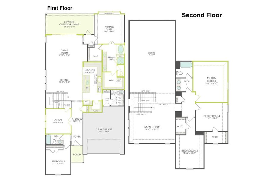 2D floor plan layout of this home in Union Park, Little Elm, TX (Image 3).