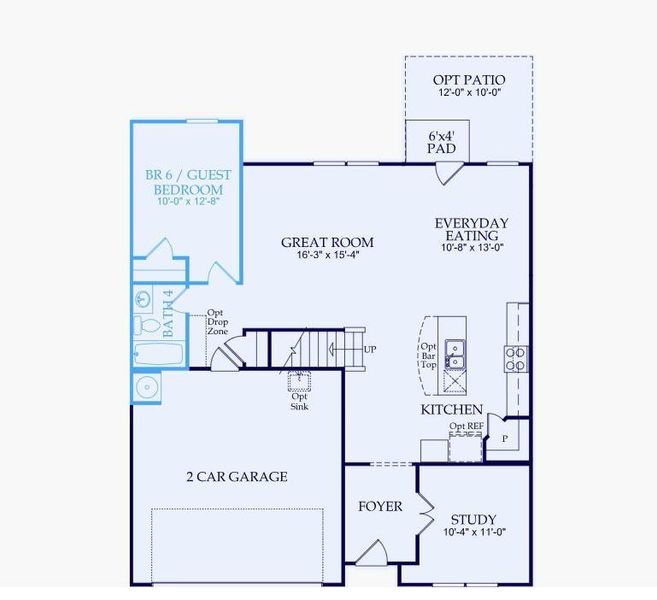 2D floor plan layout of this home in Hawthorne Ridge, McDonough, GA (Image 3).