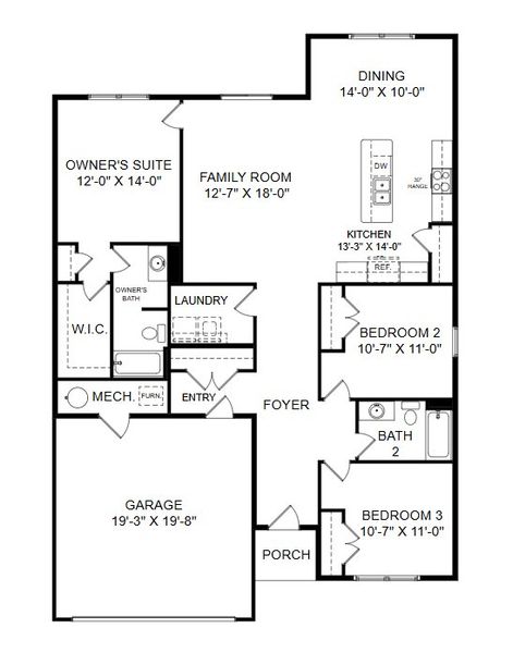2D floor plan layout for the Caldwell by Keystone Custom Homes in Preserve at Mayes Meadow, Cornelius, NC (Image 3).