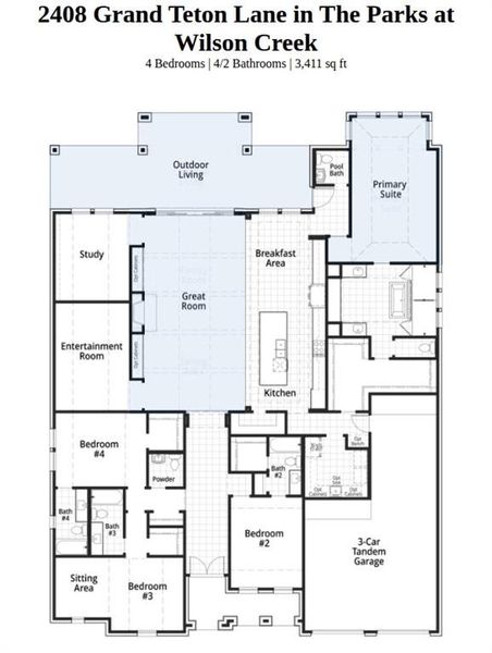 2D floor plan layout of this home in The Parks at Wilson Creek: 74ft. lots, Celina, TX (Image 4).