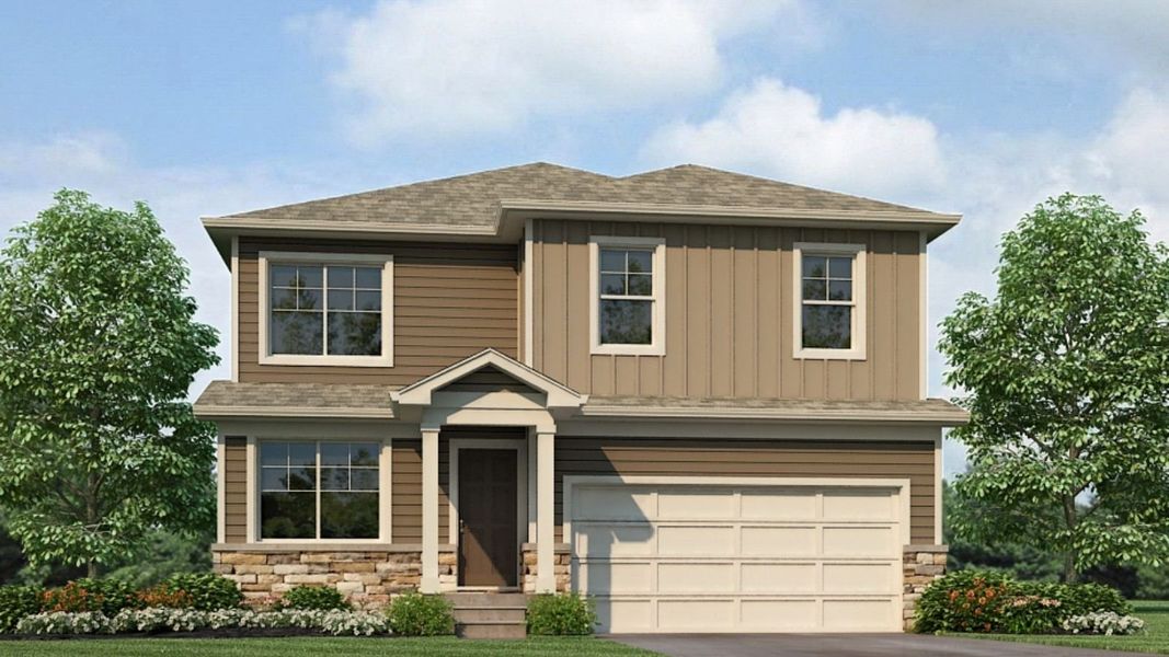 Representative exterior photo of a completed home built from the Bellamy by D.R. Horton in Brighton Crossing, Brighton, CO (Image 5).