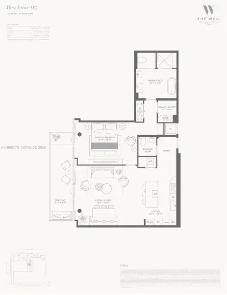 #702 features 1 Bed 1.5 Baths 1,150 Sq Ft plus 179 Exterior Sq Ft  Primary Bath with oversized shower and stand alone tub