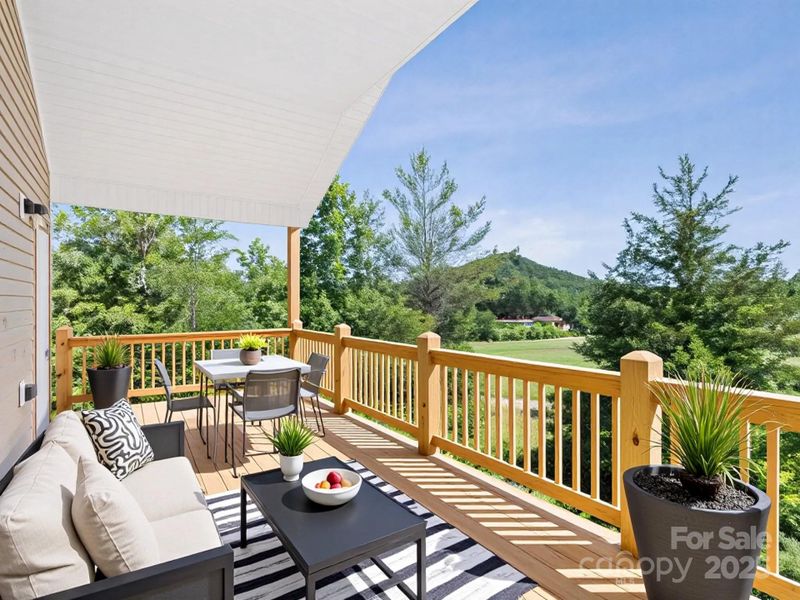 Virtually staged outdoor deck space.