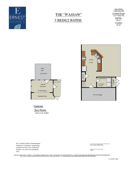 2D floor plan layout for the Wassaw by Ernest Homes in Wexford, Richmond Hill, GA (Image 4).