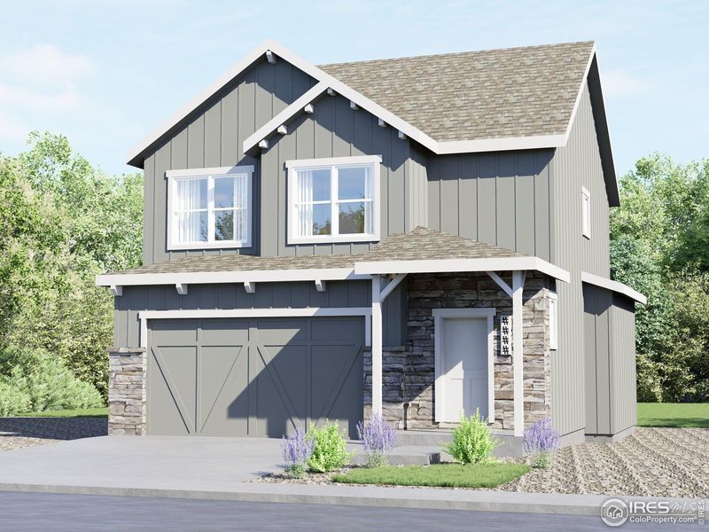 Front exterior of a new home in Wilson Commons, Loveland, CO, highlighting curb appeal (Image 8).