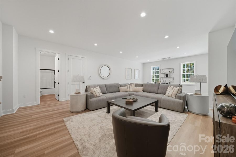 family room in the basement