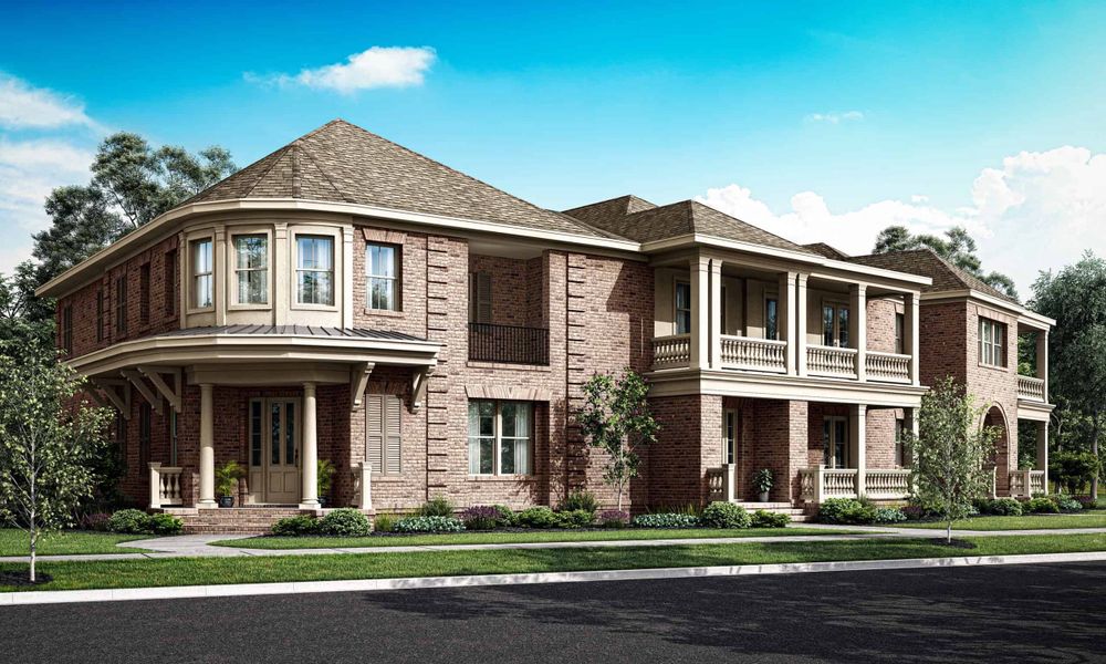 Front exterior of a new home in The Point at Imperial, Sugar Land, TX, highlighting curb appeal (Image 1). Front exterior of a new home in The Point at Imperial, Sugar Land, TX, highlighting curb appeal (Image 1).