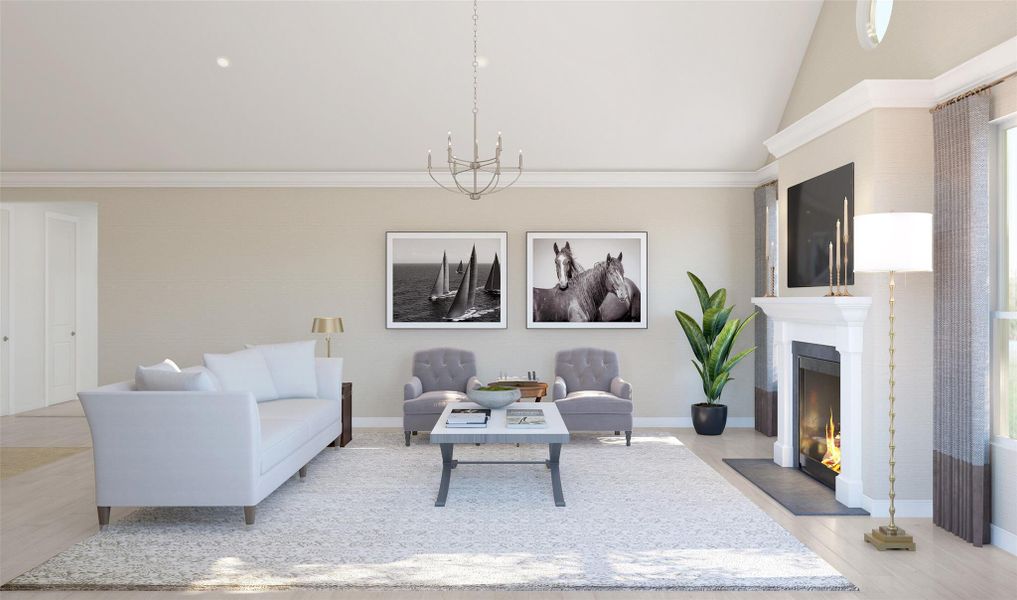 Cozy great room with fireplace (*Artist rendering used for illustration purposes only.)
