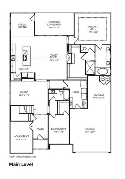 2D floor plan layout for the Sumlin II by Drees Custom Homes in Parmer Ranch 60, Georgetown, TX (Image 4).