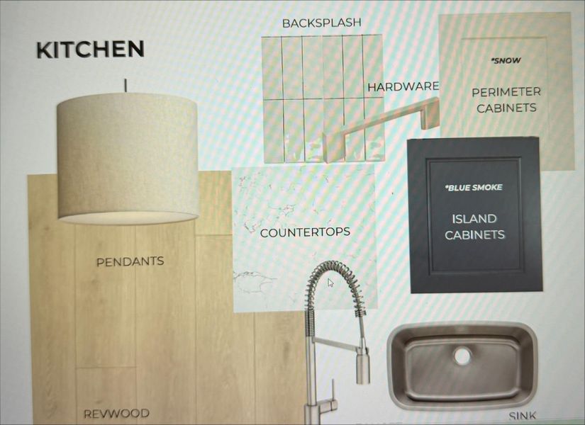 Kitchen Design Board. Displaying material and finish selections for the kitchen area of the property Kitchen Design Board. Displaying material and finish selections for the kitchen area of the property