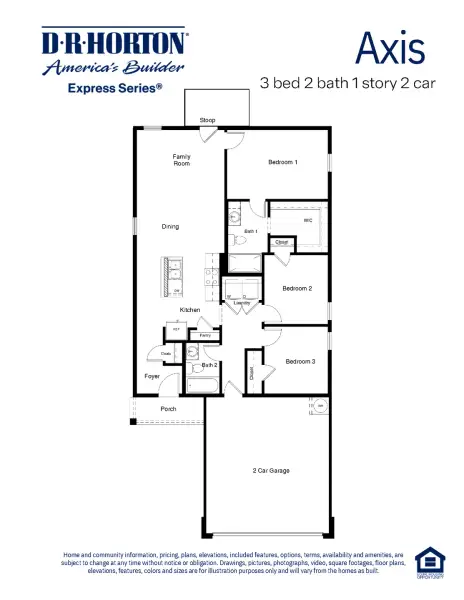 2D floor plan layout for the The Axis by D.R. Horton in Pari Estates, Lubbock, TX (Image 3).