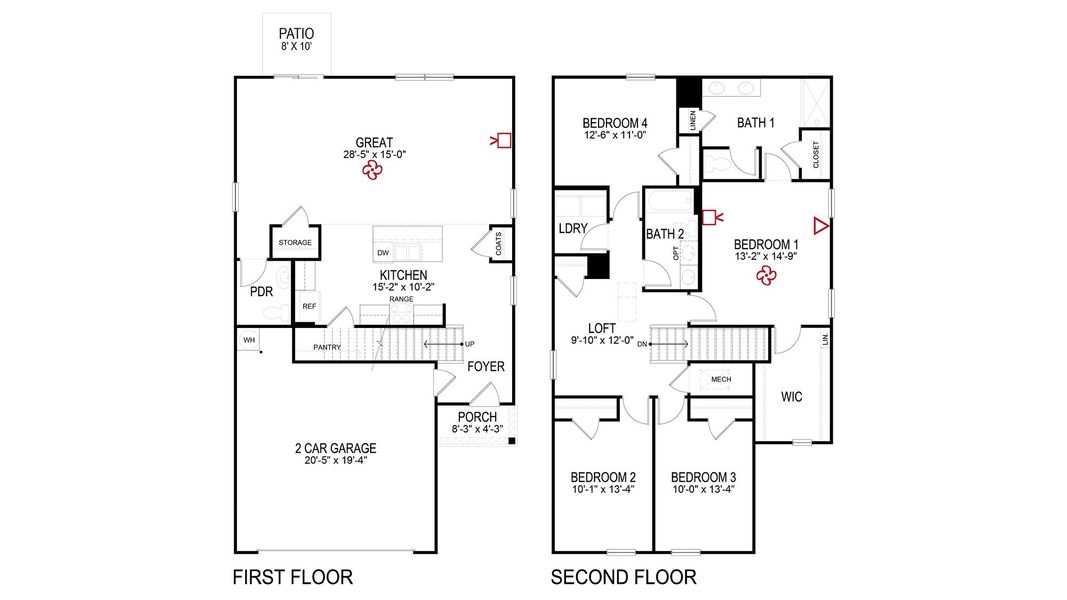 2D floor plan layout for the Elston by D.R. Horton in Highland View, Seymour, TN (Image 2).