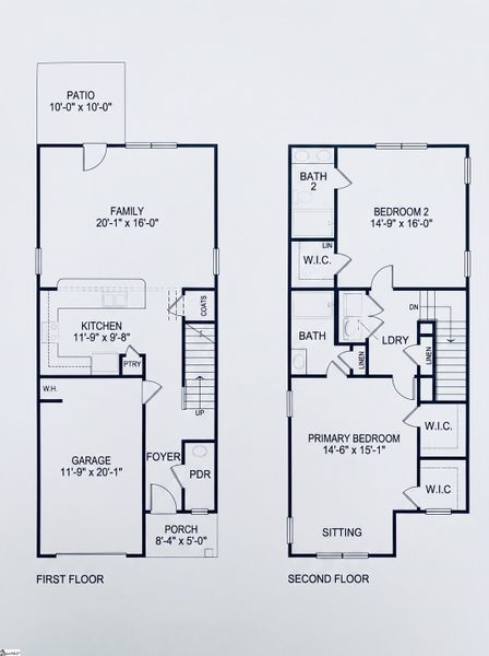 2D floor plan layout for the 1557 Townhome by Adams Homes in Parkstone Place Townhomes, Roebuck, SC (Image 2). 2D floor plan layout for the 1557 Townhome by Adams Homes in Parkstone Place Townhomes, Roebuck, SC (Image 2).