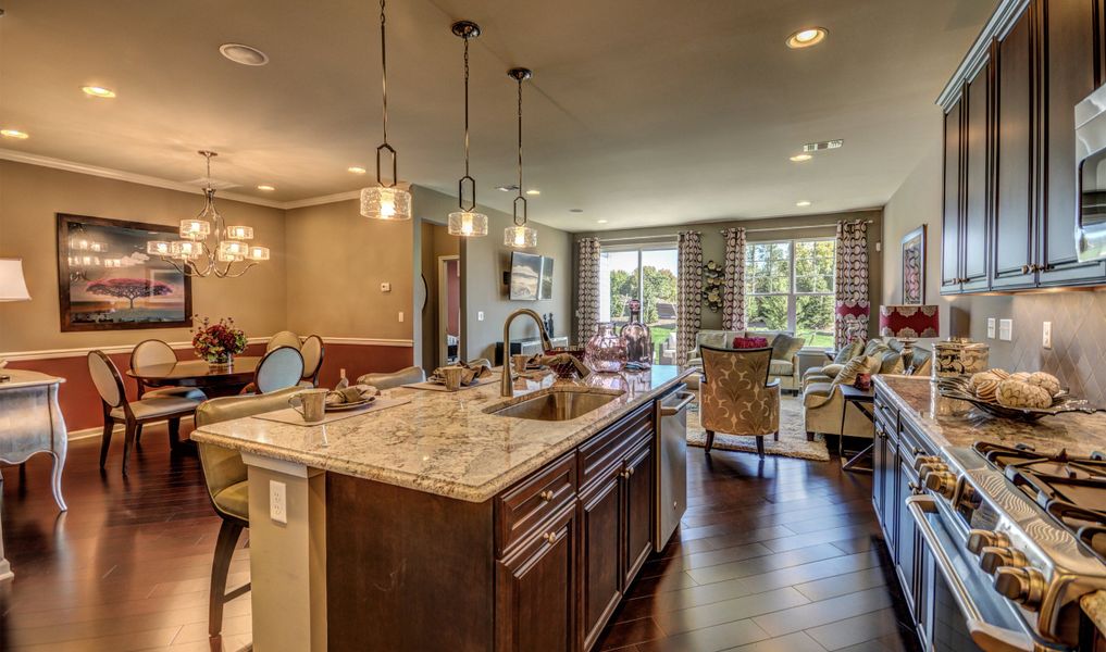 Kitchen island overlooking dining area