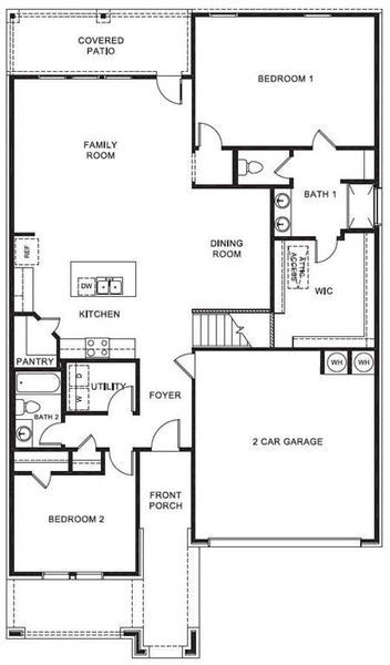 D.R. Horton's Owl floorplan, 1st floor - All Home and community information, including pricing, included features, terms, availability and amenities, are subject to change at any time without notice or obligation. All Drawings, pictures, photographs, video, square footages, floor plans, elevations, features, colors and sizes are approximate for illustration purposes only and will vary from the homes as built.