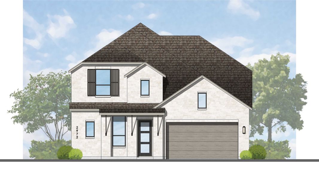 Representative rendering of the exterior for the Yorktown Plan by Highland Homes (Image 1).