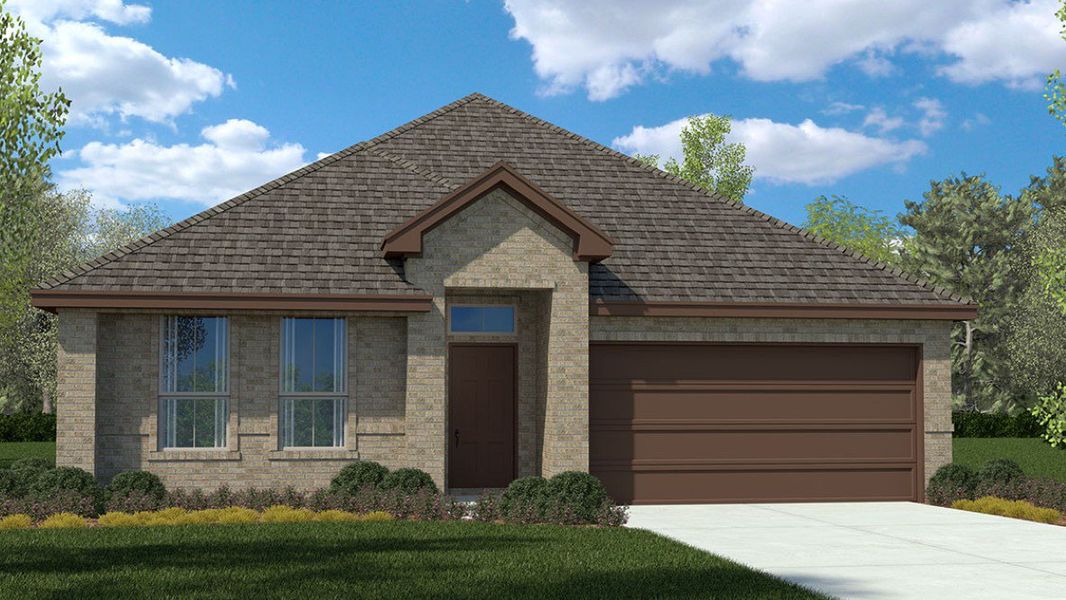Front exterior of a new home in Parkerville Meadows, DeSoto, TX, highlighting curb appeal (Image 1). Front exterior of a new home in Parkerville Meadows, DeSoto, TX, highlighting curb appeal (Image 1).