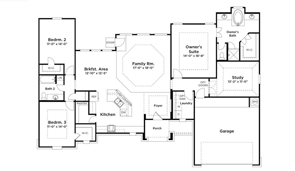 2D floor plan layout for the Madison by First America Homes in Rexville Ranch Estates, Sealy, TX (Image 3). 2D floor plan layout for the Madison by First America Homes in Rexville Ranch Estates, Sealy, TX (Image 3).