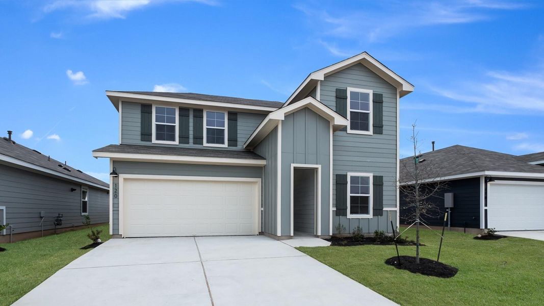Front exterior of a new home in Talavera, Kyle, TX, highlighting curb appeal (Image 18). Front exterior of a new home in Talavera, Kyle, TX, highlighting curb appeal (Image 18).